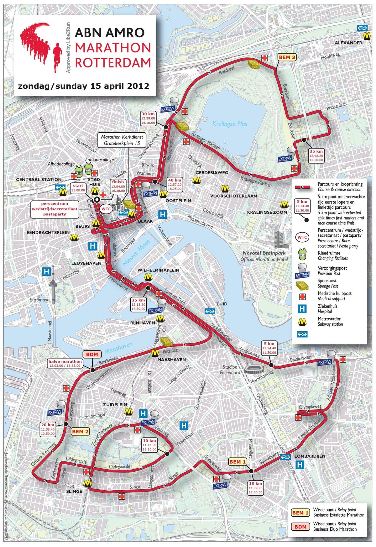 Kort over Rotterdam marathon 